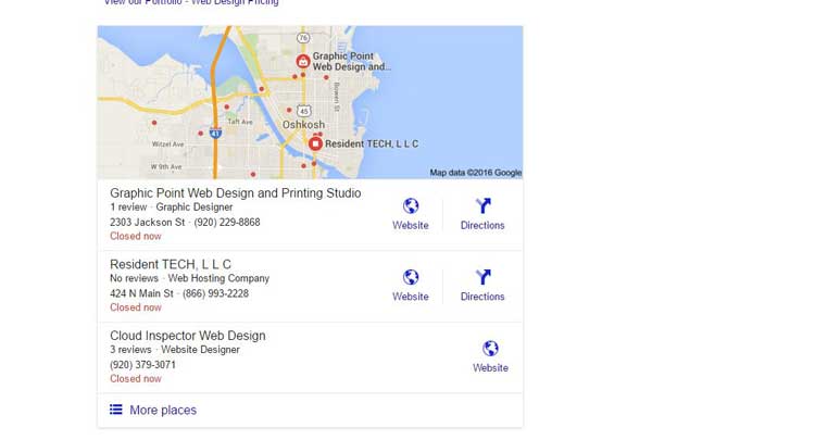 Utilizing Google's business page can render a map search result listing